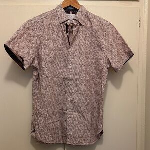 Cactus Men's Short Sleeve Button-Down Shirt - White and Brown Pattern